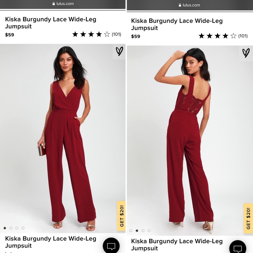 Lulus Kiska Burgundy Wide Leg Jumpsuit size small